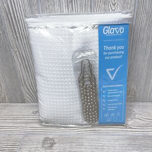Glavo Waffle Weave Shower Curtain White 72"x72" with Stainless Steel Hooks NEW